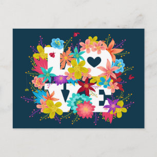 Briefkaart met bloemen en ladybugs