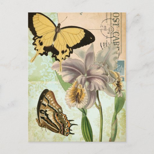  Briefkaart met Butterflies en Flowers (Voorkant)