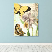 Briefkaart met Butterflies en Flowers Canvas Afdruk (Insitu (Houten vloer))