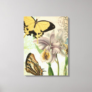 Briefkaart met Butterflies en Flowers Canvas Afdruk