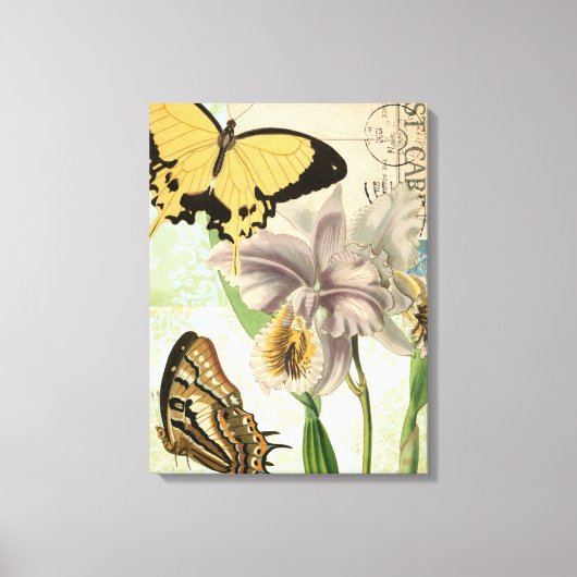 Briefkaart met Butterflies en Flowers Canvas Afdruk (Voorkant)