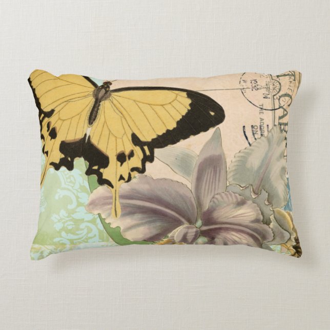  Briefkaart met Butterflies en Flowers Decoratief Kussen (Voorkant)