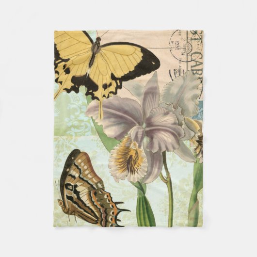  Briefkaart met Butterflies en Flowers Fleece Deken (Voorkant)