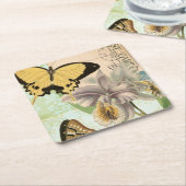  Briefkaart met Butterflies en Flowers Kartonnen Onderzetters (Schuin)