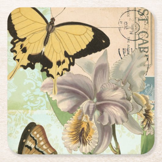  Briefkaart met Butterflies en Flowers Kartonnen Onderzetters (Voorkant)