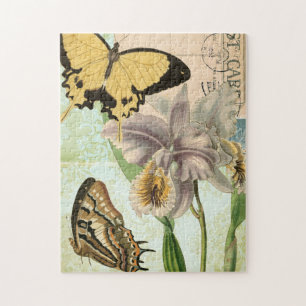 Briefkaart met Butterflies en Flowers Legpuzzel