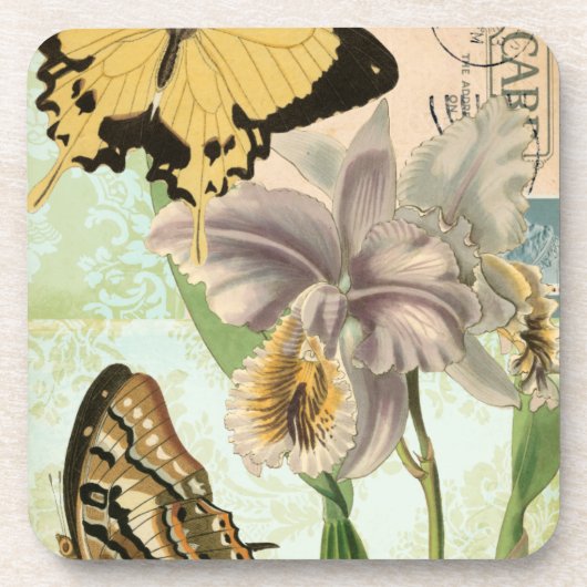  Briefkaart met Butterflies en Flowers Onderzetter (Voorkant)