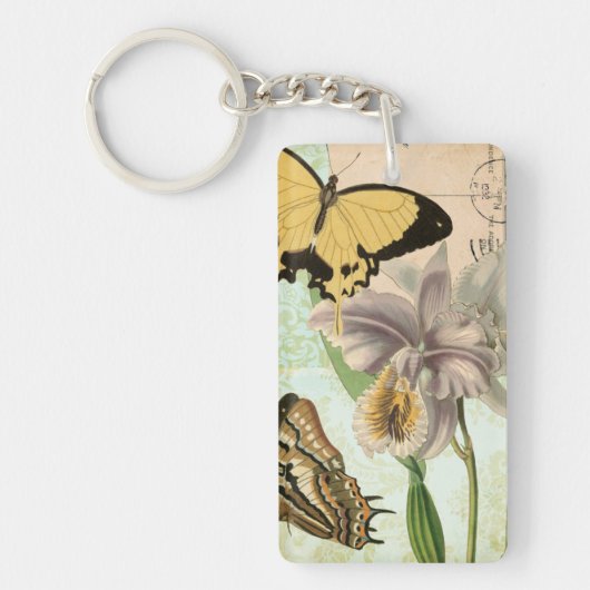  Briefkaart met Butterflies en Flowers Sleutelhanger (Voorkant)