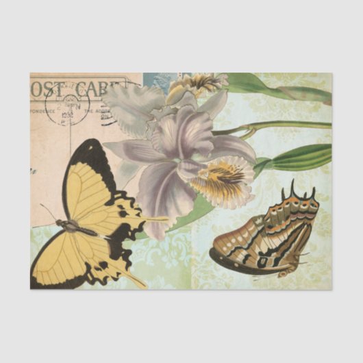  Briefkaart met Butterflies en Flowers Tissuepapier (Voorkant)