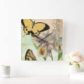  Briefkaart met Butterflies en Flowers Vierkante Klok (Huis)