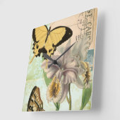 Briefkaart met Butterflies en Flowers Vierkante Klok (Hoek)