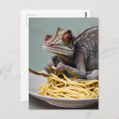 Briefkaart met chameleon Eating Spaghetti (Voorkant / Achterkant)