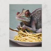 Briefkaart met chameleon Eating Spaghetti (Voorkant)