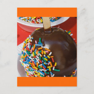 Briefkaart met chocolade-omhuld appel