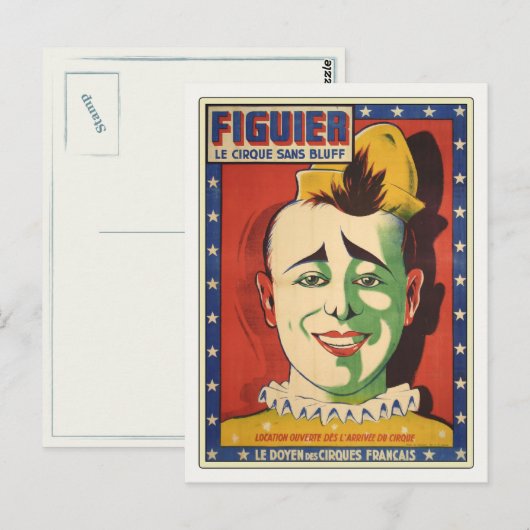 Briefkaart met  Circus Clown (Voorkant / Achterkant)