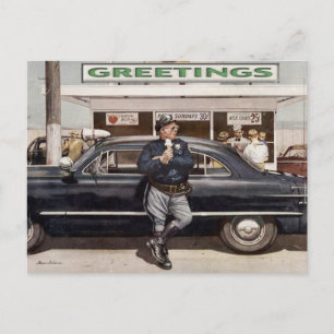 Briefkaart met Cool  Diner Cop Illustratie