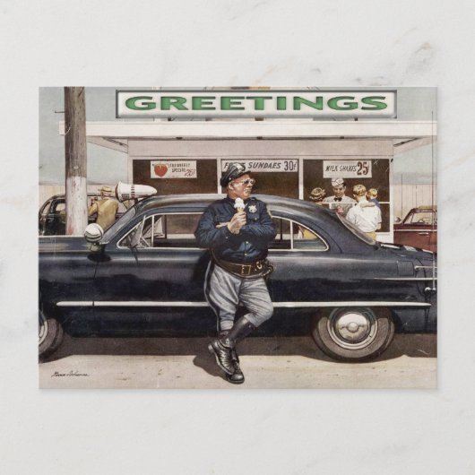 Briefkaart met Cool  Diner Cop Illustratie (Voorkant)