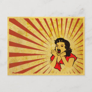 Briefkaart met Cool Red Dress Girl Tekening