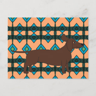 Briefkaart met Dachshund en Southwestern Design