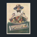 Briefkaart met de  Californische Vruchtdame<br><div class="desc">Briefkaart met vintage poster print uit 1920 van "Adams California Fruit Tutti Frutti Flavor Lady" met een mand en pet voor fruit. Laat ons weten of u een aantal wijzigingen wilt aanbrengen die u tevreden stellen. Wij zijn bereid om uit te helpen als u om het even welke veranderingen in...</div>
