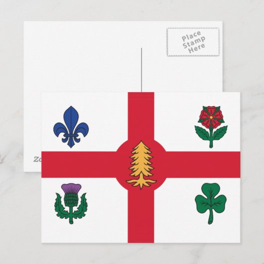Briefkaart met de vlag van Montreal, Canada (Voorkant / Achterkant)