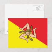 Briefkaart met de vlag van Sicilië, Italië (Voorkant / Achterkant)
