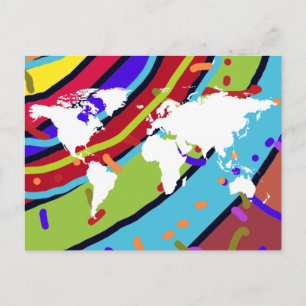 briefkaart met de wereldkaart in kleuren