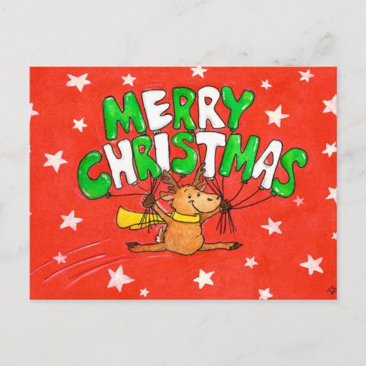 Briefkaart met de zoete kerstrenrenrender van Nico (Voorkant)