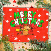 Briefkaart met de zoete kerstrenrenrender van Nico