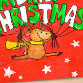 Briefkaart met de zoete kerstrenrenrender van Nico