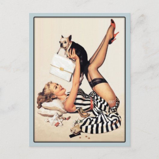 Briefkaart met een baby die met haar hond speelt (Voorkant)