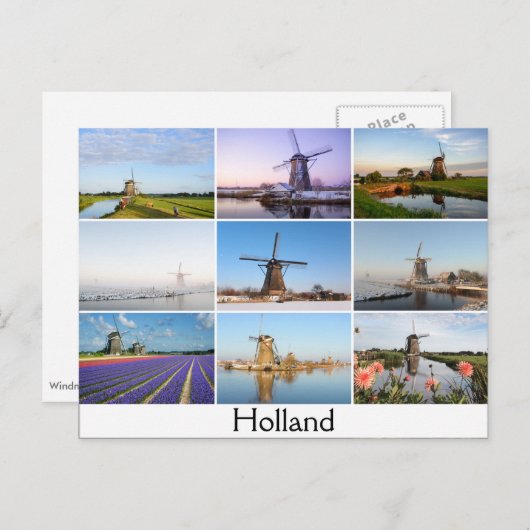 Briefkaart met een collage van windmolens in Neder (Voorkant / Achterkant)