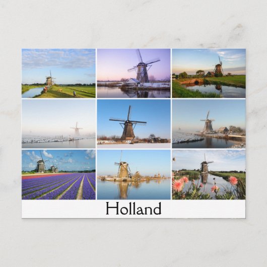 Briefkaart met een collage van windmolens in Neder (Voorkant)