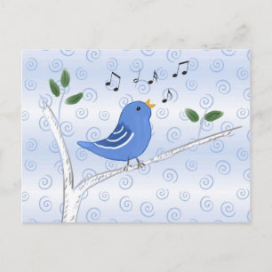 Briefkaart met een paardenblauw vogeltje