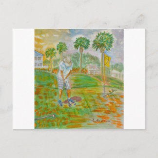 Briefkaart met een postzegel op het achtereind van