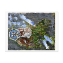 Briefkaart met een rode blauwe baard