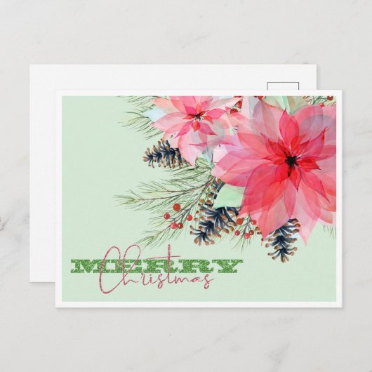 Briefkaart met feestdag in Poinsettia (Voorkant / Achterkant)
