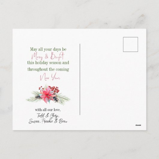 Briefkaart met feestdag in Poinsettia (Achterkant)