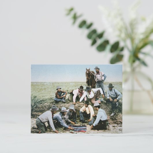 Briefkaart met foto's van cowboys voor het afschie (Staand voorkant)