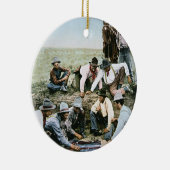 Briefkaart met foto's van cowboys voor het afschie keramisch ornament (Rechts)