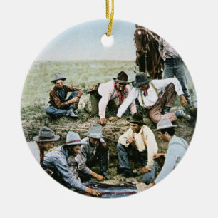Briefkaart met foto's van cowboys voor het afschie keramisch ornament