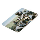Briefkaart met foto's van cowboys voor het afschie magneet (Linkerzijde)