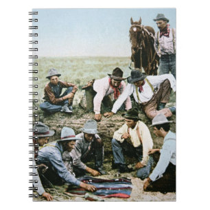 Briefkaart met foto's van cowboys voor het afschie notitieboek