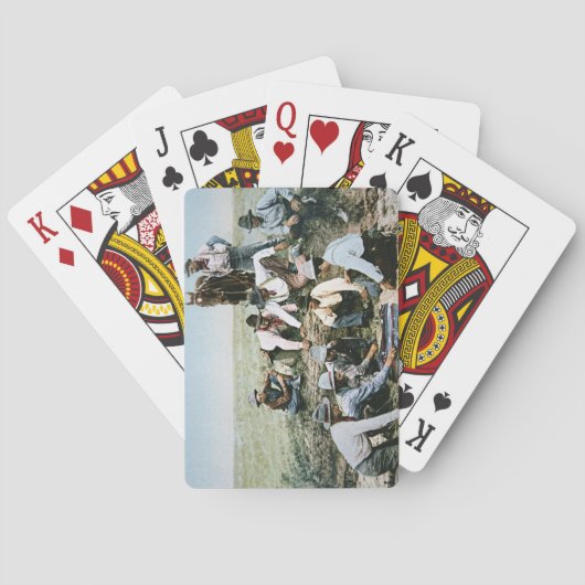 Briefkaart met foto's van cowboys voor het afschie speelkaarten (Achterkant)