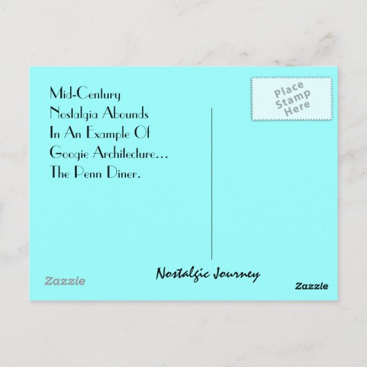 Briefkaart met gestyliseerde Retro Googie Mid-Cent (Achterkant)