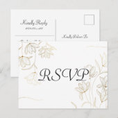 Briefkaart met Gold Flower RSVP-kaart (Voorkant / Achterkant)
