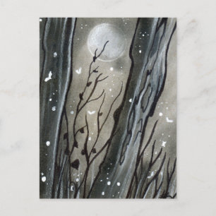 Briefkaart met haunted Forest Moon Halloween