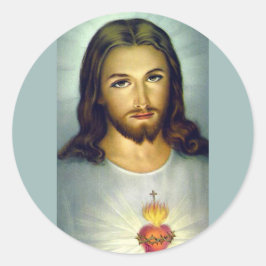 Briefkaart met Heilig Hart Jezus Christus Ronde Sticker