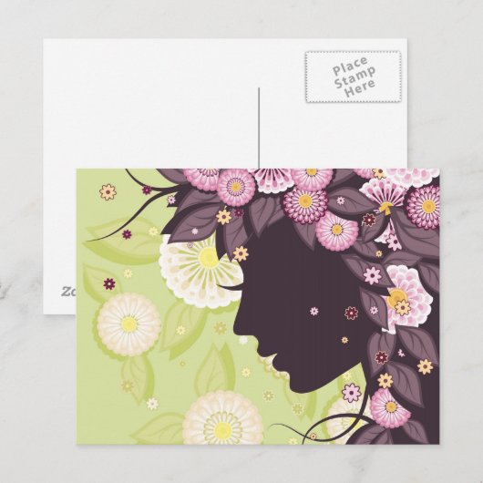 Briefkaart met het silhouet en de bloemen van het (Voorkant / Achterkant)