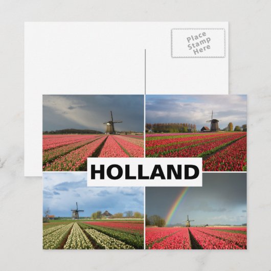 Briefkaart met Holland in voorjaarsmolenkollage (Voorkant / Achterkant)